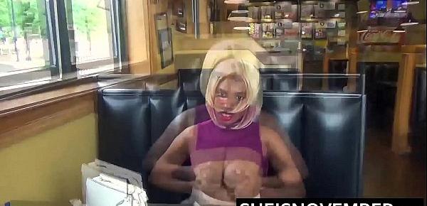  Risky Oral Sex And huge Natural Breasts In Fast Food Restaurant Rest Restroom By Young Ebony College Student Msnovember Suck White Man Dick Sheisnovember HD